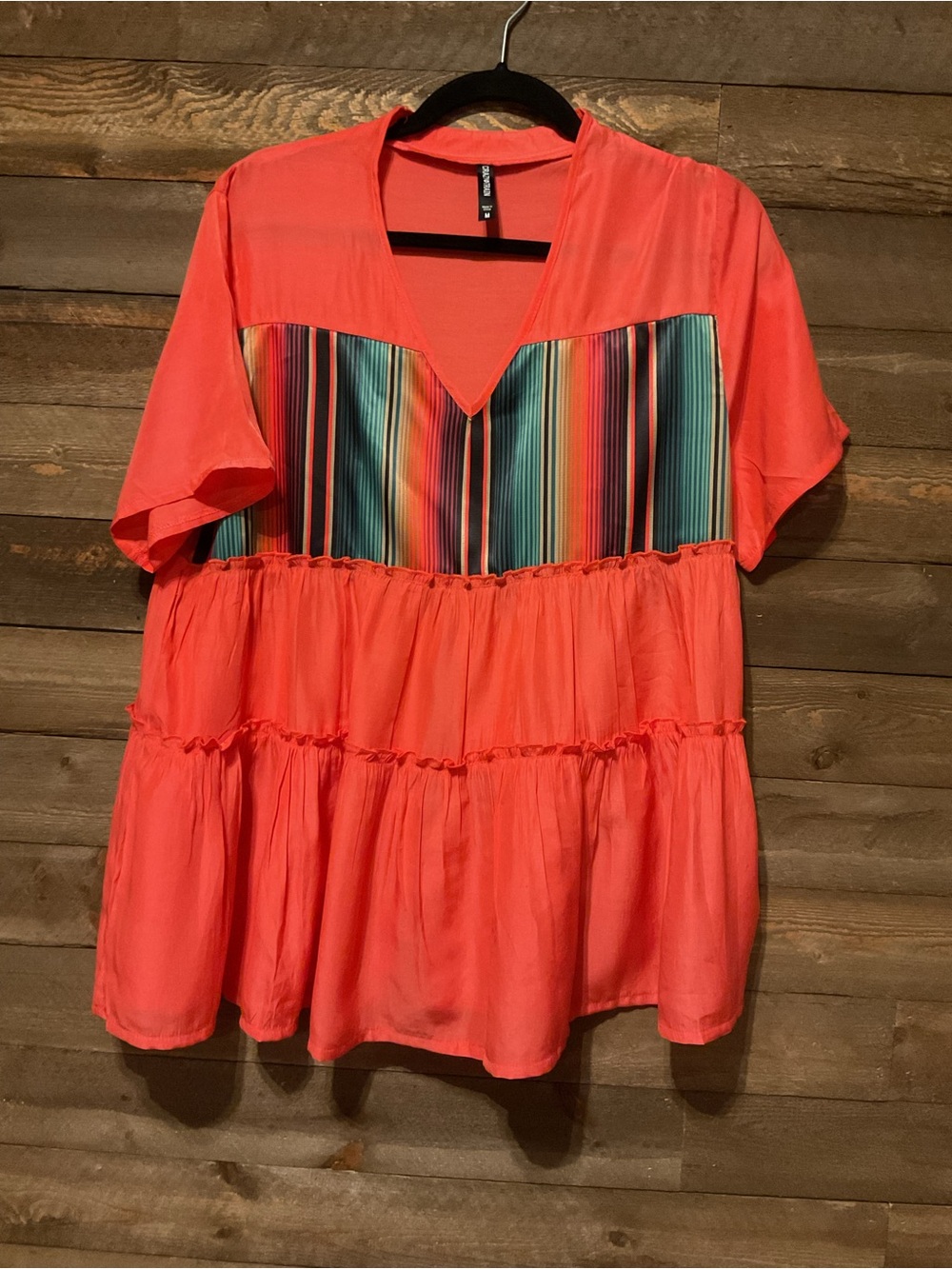 Crazy Train Vibrant Coral Top Serap Stripe Panel Women’s Size Medium NWT